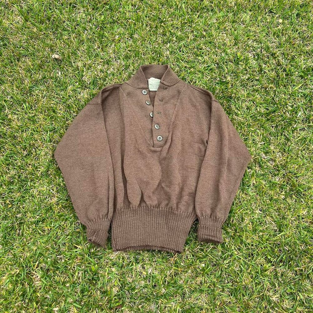 80s military quarter button cardigan sweater mens size L